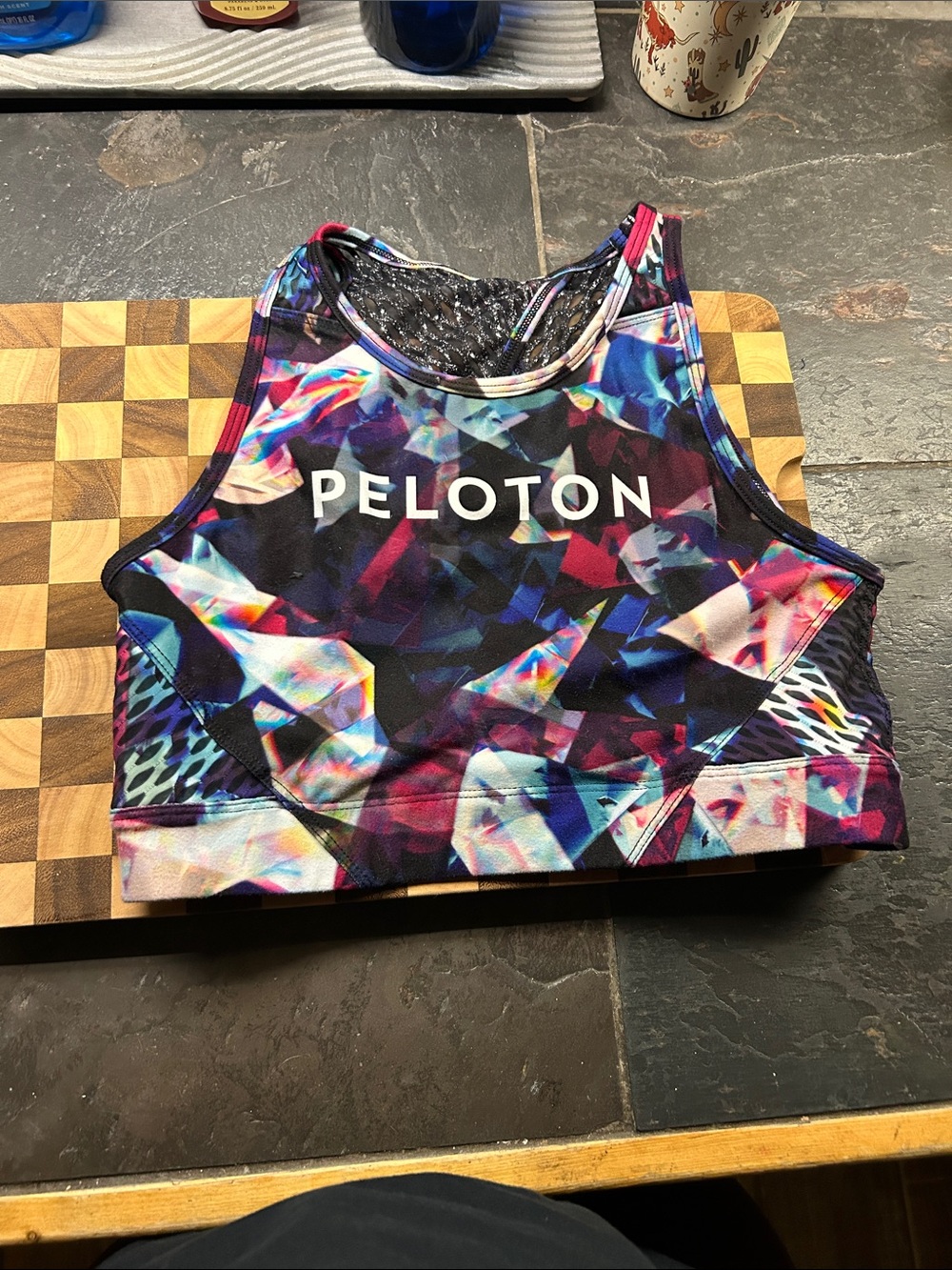 Peloton Black Multicolor Geometric Racerback Sports Bra